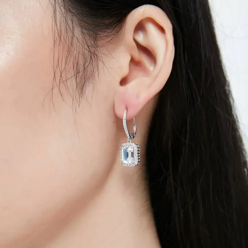 Vista 3 de BERRICLE Sterling Silver Halo Leverback Drop Dangle Earrings for Women, Cubic Zirconia CZ - Emerald, Pear, Round Cut