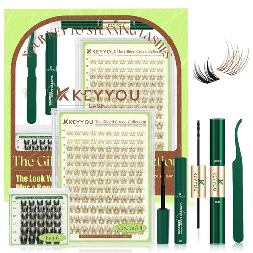 Vista 17 de KEYYOU Extensiones de pestañas de Velure color marrón Venus Natural Wispy C Curl Manga de 0.315-0.630 pulgadas con banda invisible suave