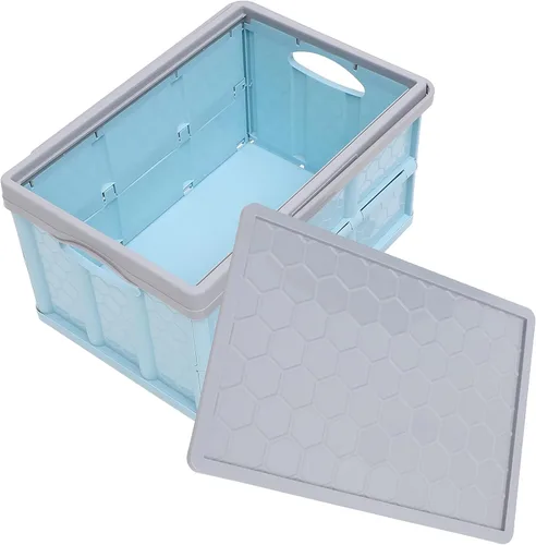 Vista 7 de Contenedores de almacenamiento plegables con tapas, cajas plegables de plástico apilables de 30 L, caja de almacenamiento de plástico apilable Rosa