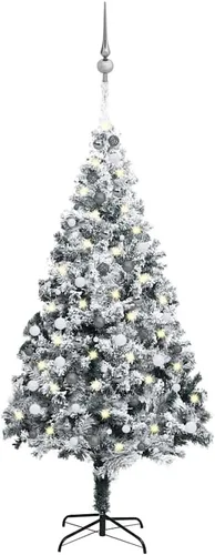 Vista 12 de 6.5ft Flocked Artificial Christmas Tree with LED Lights and Decorations, Realistic PVC Branches, Adjustable Steel Stand for Indoor Holiday Decor