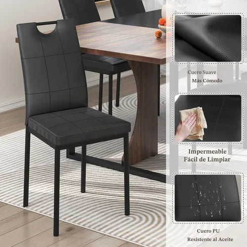 Vista 5 de chartustriable Juego de mesa de comedor de 7 piezas para 4, 5, 6 personas, mesa de cocina grande de madera larga de 71 pulgadas con 6 sillas