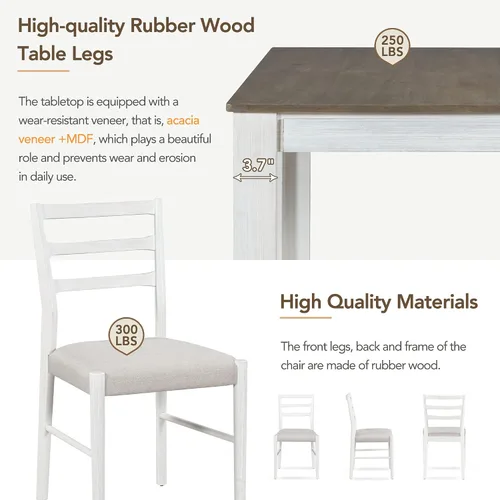 Vista 4 de Juego de comedor de madera de 7 piezas, mesa extensible multifuncional con hojas de 12 pulgadas y 2 cajones, más 6 cómodas sillas de comedor