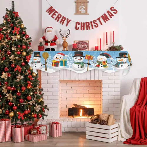 Vista 5 de Funda para bufanda de chimenea con diseño de muñeco de nieve azul para Navidad, Halloween, Acción de Gracias, otoño, decoración de interiores