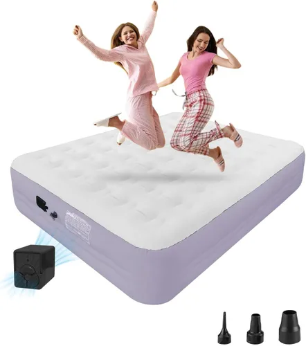 Vista 9 de Colchón de aire Queen con bomba recargable incorporada, cama inflable elevada de 18 pulgadas para acampar e invitados, inflado rápido de 3 minutos