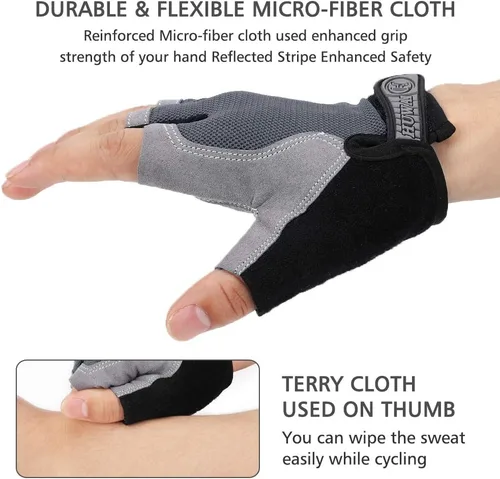 Vista 6 de Accmor Guantes de ciclismo para hombres y mujeres, guantes de bicicleta de medio dedo, guantes de bicicleta MTB, guantes antideslizantes que