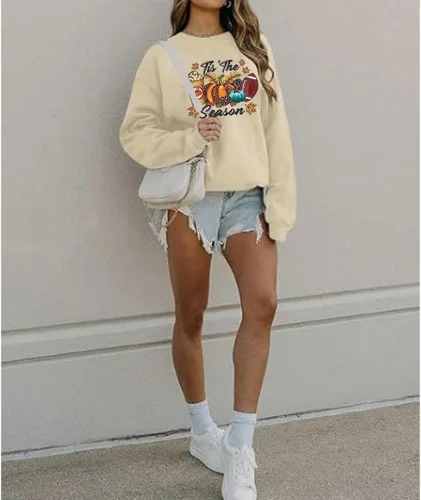 Vista 3 de Tis The Season - Sudadera de otoño para mujer, delgada camiseta de fútbol de domingo de calabaza, especias, casual, cuello redondo, sudadera de otoño