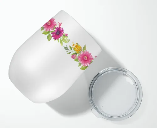Vista 3 de Caroline's Treasures CK4110TBL12 Afghan Hound Pink Flowers - Vaso de vino aislado de acero inoxidable de 12 onzas con tapa, bonita taza de viaje