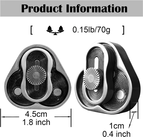 Vista 3 de Deslizador de metal para ansiedad, rotación triangular, forma de trébol, juguetes EDC para adultos para aliviar el estrés y la ansiedad, TDAH Negro