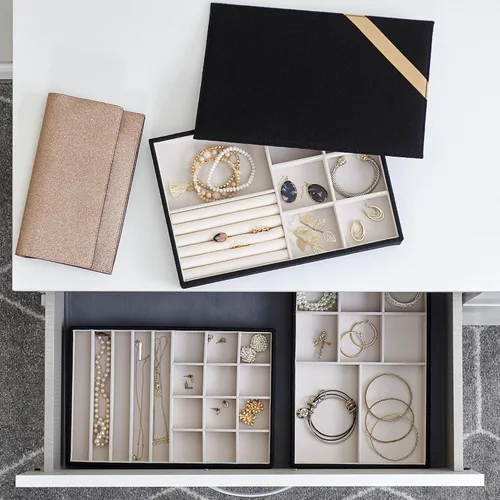 Vista 5 de Household Essentials Organizador de joyas negro apilables con tapa extraíble