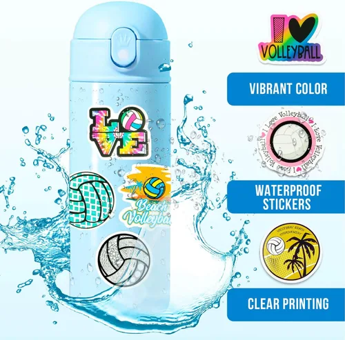 Vista 2 de 150 calcomanías de voleibol impermeables para botellas de agua, paquete de calcomanías deportivas de vinilo grandes, regalos para adolescentes
