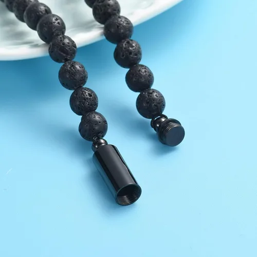 Vista 3 de Oinsi Pulseras casuales de piedra de lava para hombre con cuentas de cremación para cenizas tubo hueco joyería conmemorativa longitud ajustable