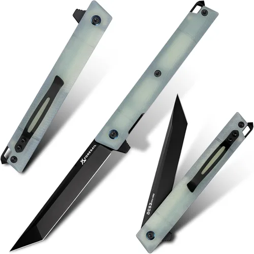 Vista 12 de Cuchillo plegable de bolsillo FORESAIL, hoja de acero DC53 y mango G10. Con clip de bolsillo y rompecristales, cuchillo de bolsillo para hombres