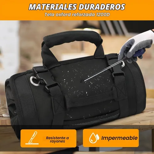 Vista 5 de Bolsa enrollable de herramientas, pequeña bolsa de herramientas enrollable con bolsas desmontables, organizador de bolsas de herramientas