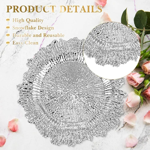 Vista 3 de Juego de 32 bajoplatos Reef para mesa de cena, bandeja de servicio, bajoplatos florales de plástico decorativos para decoración de mesa, para bodas