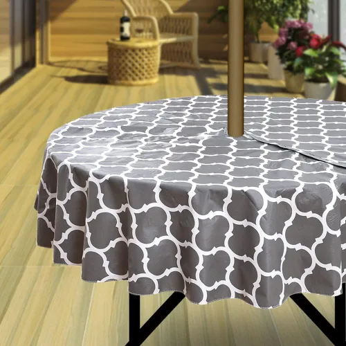 Vista 12 de Hipinger Vinyl Round Fitted Tablecloth with Zipper and Umbrella Hole, Outdoor Oil Waterproof Stain Resisteant PVC Table Cover 40-44 Inch, Black