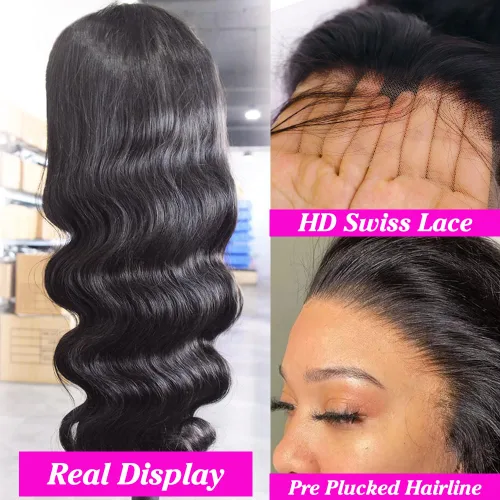 Vista 3 de Pelucas de cabello humano con encaje frontal HD de 24 pulgadas, densidad del 250%, pelucas de cabello humano con encaje frontal ondulado corporal
