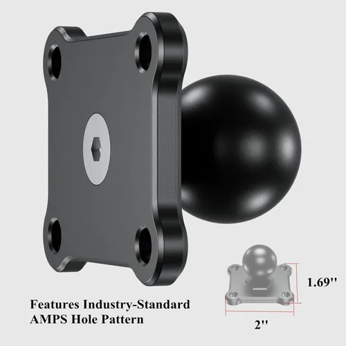 Vista 3 de BRCOVAN Base de montaje de bola de 1 pulgada con placa cuadrada AMPS de aleación de aluminio de 4 agujeros, compatible con soportes RAM tamaño B