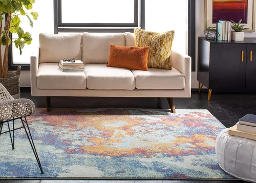 Vista 8 de SAFAVIEH Alfombra de 8 x 10 pies – Colección Prism – Grande – Crema y Aqua, diseño abstracto moderno bohemio, no desprende pelusa y fácil