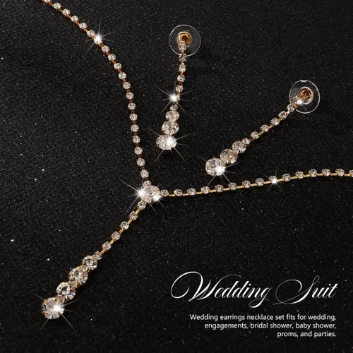 Vista 3 de Yean Juego de joyas nupciales de plata con diamantes de imitación, collar y pendientes, joyería de graduación para mujeres y novias