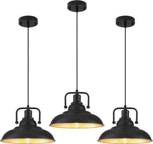 Vista 23 de Paquete de 1 lámpara colgante negra de 12.5 pulgadas, lámpara colgante de granja, iluminación colgante industrial, luces colgantes de cocina, luces