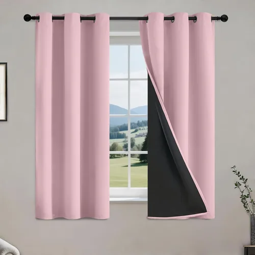Vista 38 de COSVIYA Cortinas opacas 100% beige Biscotti para dormitorio, juego de 2 paneles de 63 pulgadas de largo, bloqueo de luz completa, aislamiento
