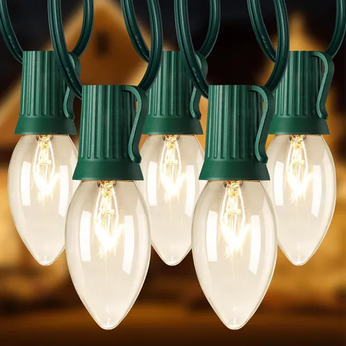 Vista 10 de Brightown Tira de luces de bombillas C9 de 25 pies para exterior, luces de Navidad blancas para patio, habitación, fiesta navideña, decoración