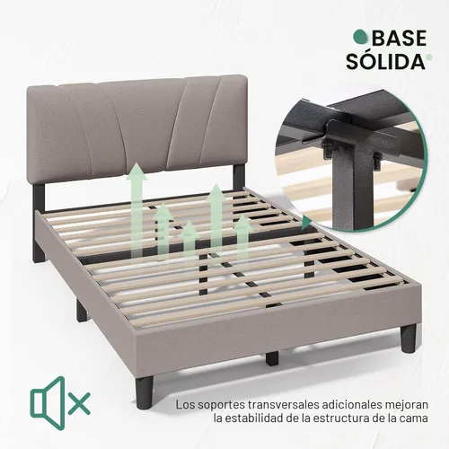 Vista 6 de Novilla Base de cama de tamaño matrimonial con plataforma de cabecera ajustable, base de cama matrimonial con cabecera tapizada de tela de lino,