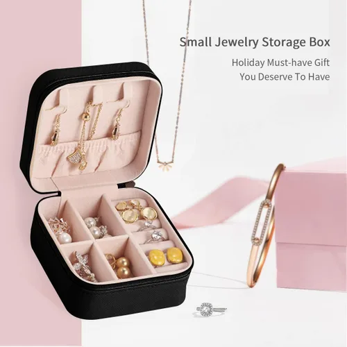 Vista 5 de IMPCOKRU Estuche de viaje portátil para joyas, notas musicales doradas y margaritas, ligero, organizador de joyas para mujeres y niñas.