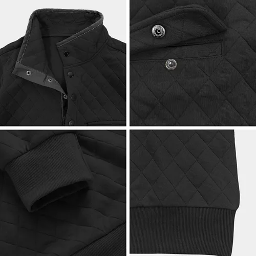 Vista 4 de Sudadera acolchada de manga larga para hombre, casual, cuello alto, con botones, forro polar