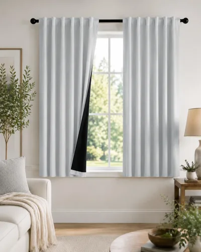 Vista 26 de PONY DANCE Cortinas opacas 100% cortas de 24 pulgadas de largo, medias cortinas con aislamiento térmico para ventanas pequeñas con parte trasera