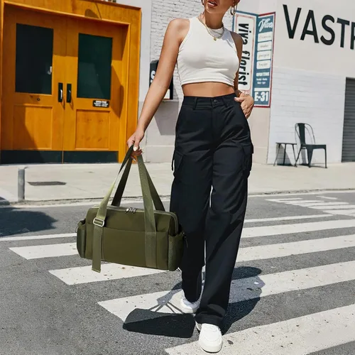 Vista 2 de WLLWOO - Bolsa de gimnasio pequeña con bolsillo húmedo para mujer, bolsa de lona para yoga, bolsa de entrenamiento ligera para baile, fines