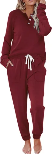 Vista 40 de Wiholl - Conjuntos de dos piezas para mujer: ropa cómoda con sudadera abotonada y pantalones deportivos con bolsillos