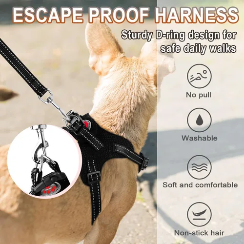 Vista 4 de Arnés para perro, arnés reflectante ajustable sin tirones, transpirable suave para perros pequeños y medianos, gatos, negro, XXS