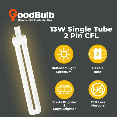 Vista 4 de GoodBulb Bombillas CFL de 13 W, base GX23 de 2 pines, 2700 K, blanco suave, 13 W, alto rendimiento, 800 lúmenes, bombillas fluorescentes compactas