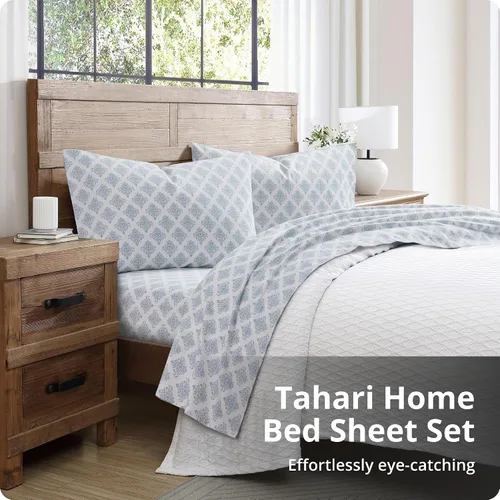 Vista 7 de Tahari Home - Sábanas matrimoniales, ropa de cama de franela de algodón de 4 piezas con fundas de almohada a juego, cepilladas para mayor suavidad
