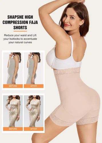 Vista 5 de SHAPSHE Faja moldeadora para mujer, pantalones cortos con control de abdomen, moldeador de cuerpo, cintura alta, levantador de glúteos, ropa