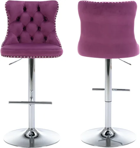 Vista 12 de Juego de 2 taburetes de bar beige, taburetes de bar tapizados ajustables con respaldo y reposapiés dorado, modernos taburetes de bar giratorios
