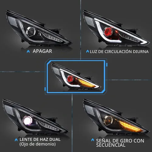 Vista 3 de VLAND Faros delanteros LED de proyector compatibles con Hyundai Sonata 2011-2014 (no compatible con híbridos y modelos sin nivelación automática)