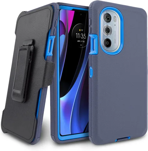 Vista 8 de Funda diseñada para Motorola Moto G 5G (lanzada en 2022) con protector de pantalla integrado, soporte giratorio para soporte para cinturón (negro)