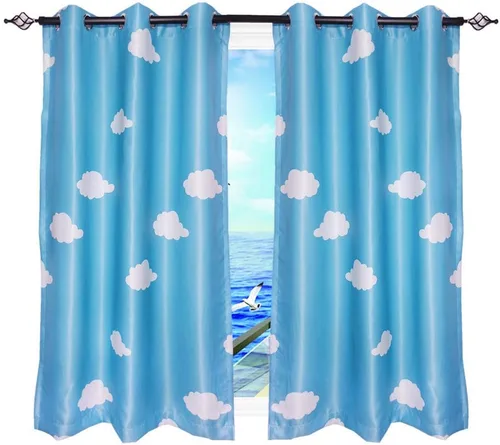 Vista 4 de 1 panel de cortinas opacas blancas y azules para niños