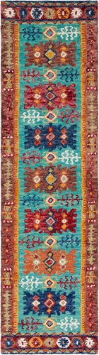 Vista 3 de SAFAVIEH Aspen Collection - Alfombra de pasillo de 2 pies 3 pulgadas x 8 pies, azul y rojo, hecha a mano, lana tribal bohemia, ideal para zonas