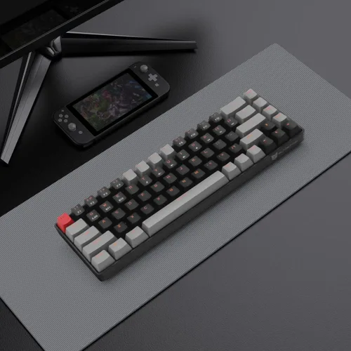 Vista 7 de Qisan Teclado mecánico para juegos de modo dual 2.4GBT Teclado inalámbrico con interruptor marrón Mini diseño (60% teclado) Teclado de computadora