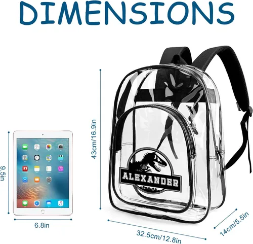 Vista 3 de Ecautly Mochila clara personalizada, mochila plástica clara de encargo para la escuela con nombre, Mochila E-clear