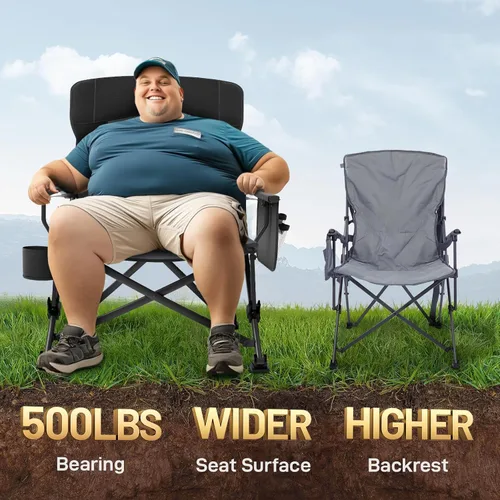 Vista 3 de EVER ADVANCED Oversized Folding Camping Chair for Adults with Adjustable Lumbar Support, Heavy Duty Chair with Side Pockets, Portable Collapsible