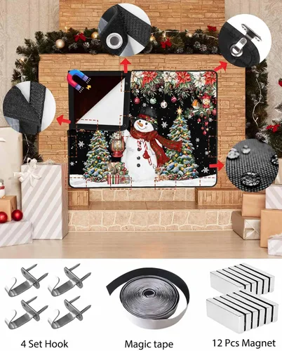 Vista 81 de Cubierta magnética azul para chimenea, detiene la pérdida de calor, pantalla de chimenea para interiores, bolas de gnomos de Navidad, árbol de copo