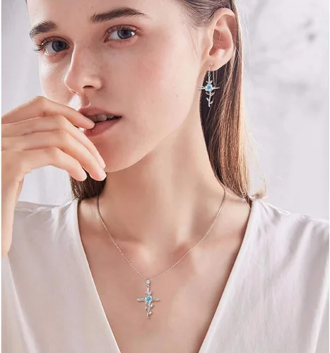 Vista 4 de ELDA & CO. Regalos de cumpleaños, amor de mamá, collar de hojas de esperanza para esposa, plata de ley 925, piedras natales de mayo de junio