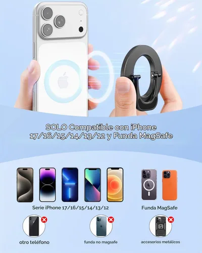 Vista 8 de SUPERONE Anillo magnético de dos caras para soporte ajustable MagSafe Negro