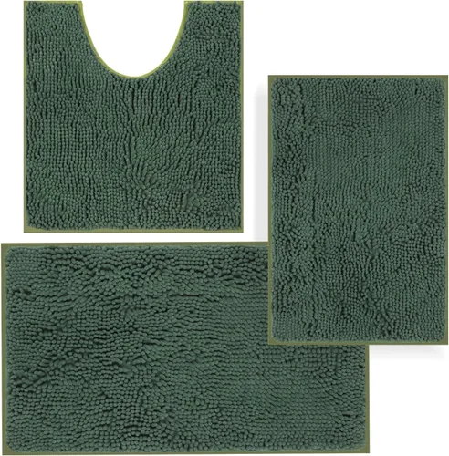 Vista 25 de Juego de alfombras de baño de 3 piezas, tapetes de baño para baño antideslizantes, alfombras de baño de felpilla gruesa, suaves y absorbentes, juego