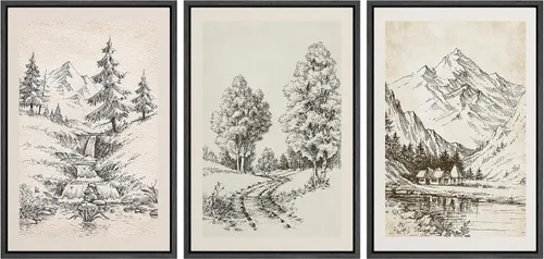 Vista 39 de Ashbrook Set de Arte de Pared en Lienzo Enmarcado, Naturaleza, Horizonte de Playa Nebulosa, Ilustraciones de Área Silvestre, Bellas Artes, Paisaje
