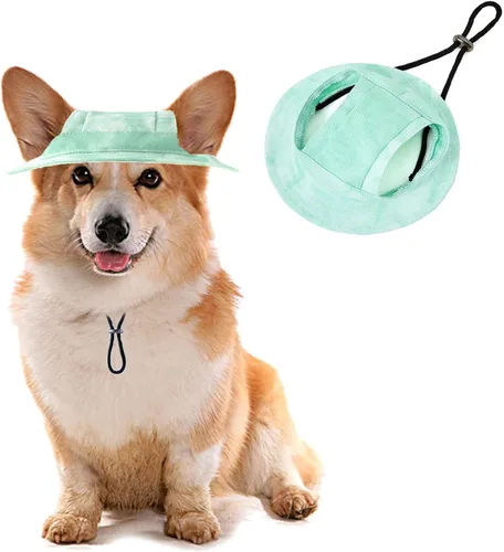 Vista 12 de HDKUW Sombreros de cubo para perro, gorra redonda para perro con orificio para las orejas, ajustable para viajes al aire libre, protección solar